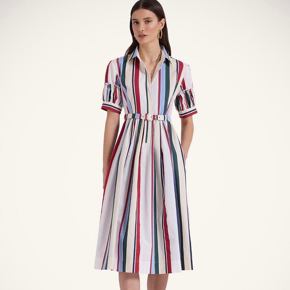 MSRP $1,290 La DoubleJ Libertine Striped Jacquard Midi A-Line Shirt Dress Sz XS
